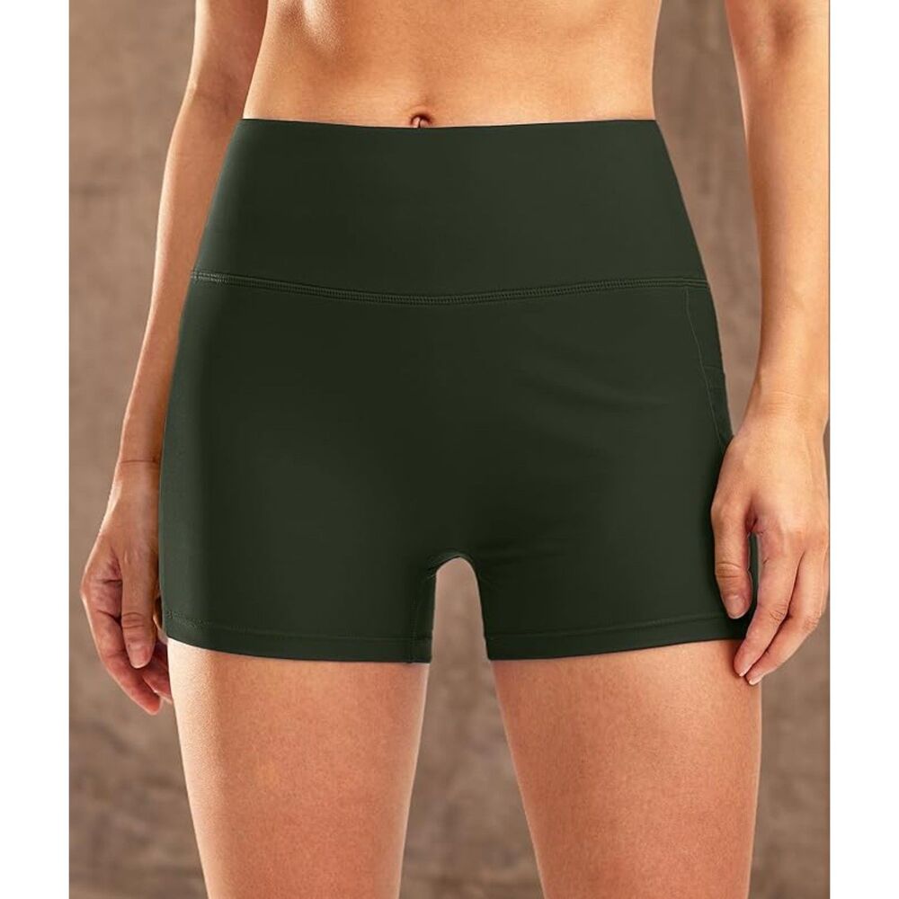 NWT Pudolla BLUE Womens Swim Shorts High Waisted with Tummy Control and Pockets
